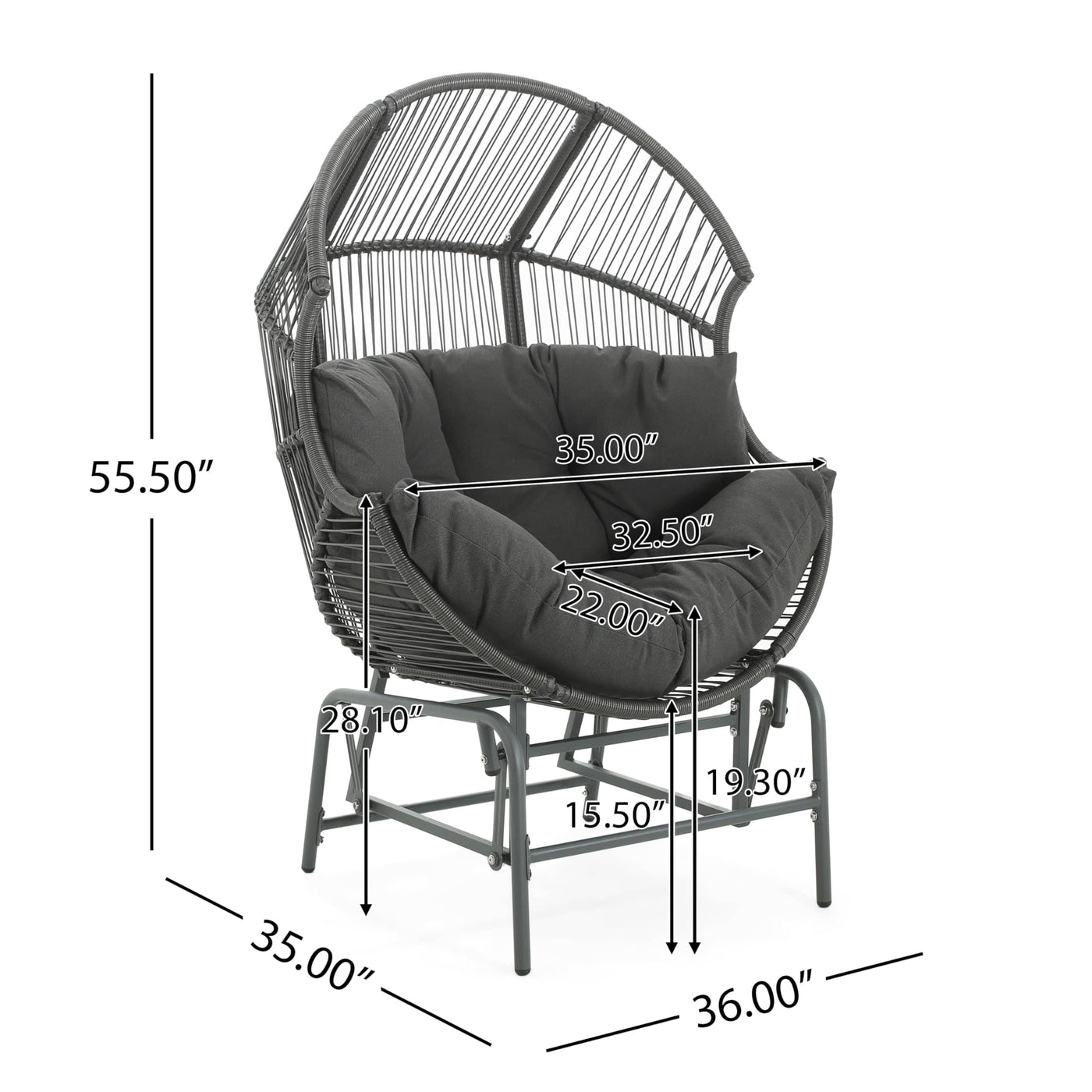 Christopher Knight Home Christopher Knight Home Paolos Outdoor Wicker and Iron Gliding Chair with Water Repellent Cushion, Patio PE Rattan and Iron Frame Rocking Chair, Recliner, Dark Gray