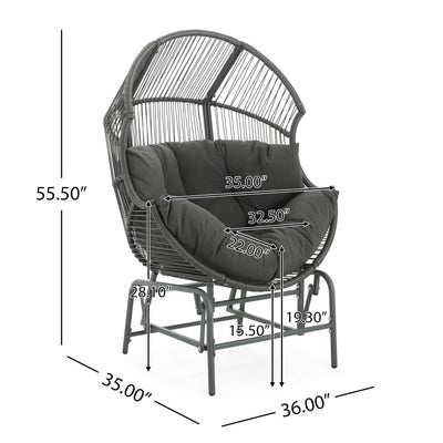 Christopher Knight Home Christopher Knight Home Paolos Outdoor Wicker and Iron Gliding Chair with Water Repellent Cushion, Patio PE Rattan and Iron Frame Rocking Chair, Recliner, Dark Gray