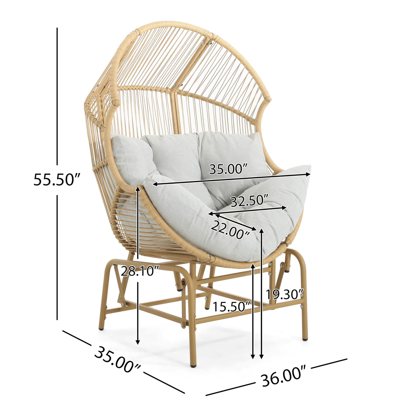 Christopher Knight Home Christopher Knight Home Paolos Outdoor Wicker and Iron Gliding Chair with Water Repellent Cushion, Patio PE Rattan and Iron Frame Rocking Chair, Recliner, Light Brown