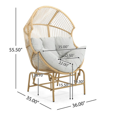 Christopher Knight Home Christopher Knight Home Paolos Outdoor Wicker and Iron Gliding Chair with Water Repellent Cushion, Patio PE Rattan and Iron Frame Rocking Chair, Recliner, Light Brown