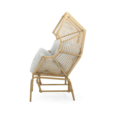 Christopher Knight Home Christopher Knight Home Paolos Outdoor Wicker and Iron Gliding Chair with Water Repellent Cushion, Patio PE Rattan and Iron Frame Rocking Chair, Recliner, Light Brown