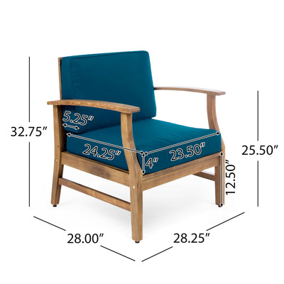 Christopher Knight Home Christopher Knight Home Perla Outdoor 2 Seater Acacia Wood Bistro Set with Cushions, 28.25 "W x 28 "D x 32.75 "H, Teak + Blue