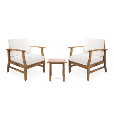 Christopher Knight Home Christopher Knight Home Perla Outdoor 2 Seater Acacia Wood Bistro Set with Cushions, 28.25 "W x 28 "D x 32.75 "H, Teak + Cream