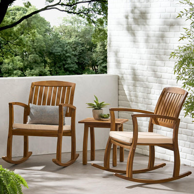 Christopher Knight Home Christopher Knight Home Selma Acacia Rocking Chairs with Cushions, 2-Pcs Set, Teak Finish