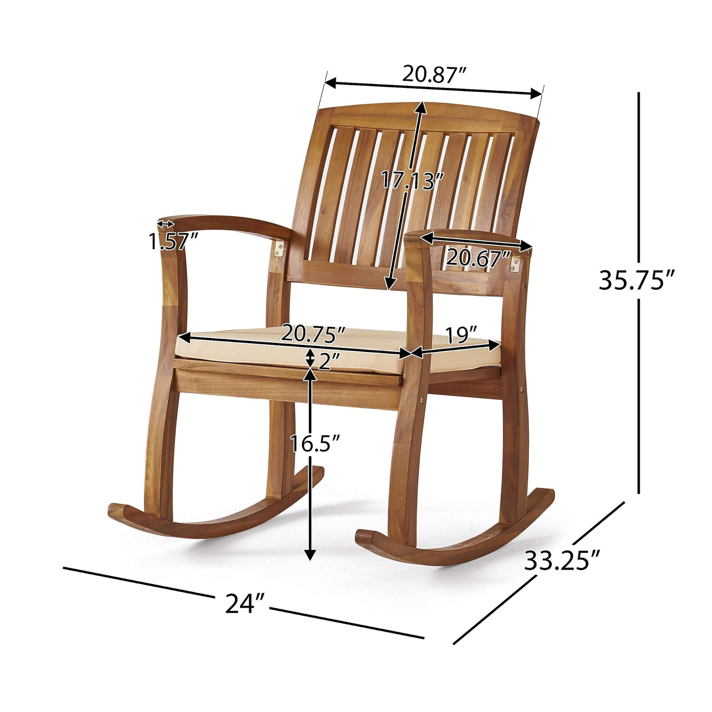 Christopher Knight Home Christopher Knight Home Selma Acacia Rocking Chairs with Cushions, 2-Pcs Set, Teak Finish