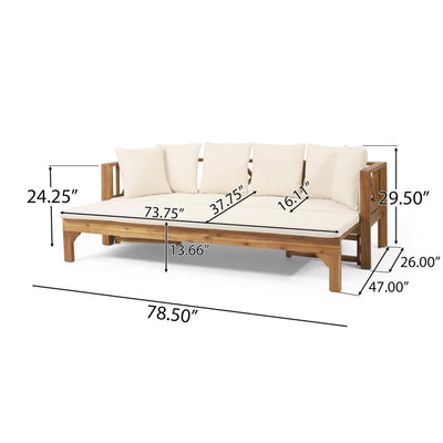 Christopher Knight Home Christopher Knight Home Varney Outdoor Extendable Acacia Wood Daybed Sofa, 78.5 "W x 26 "D x 24.25 "H, Teak + Beige