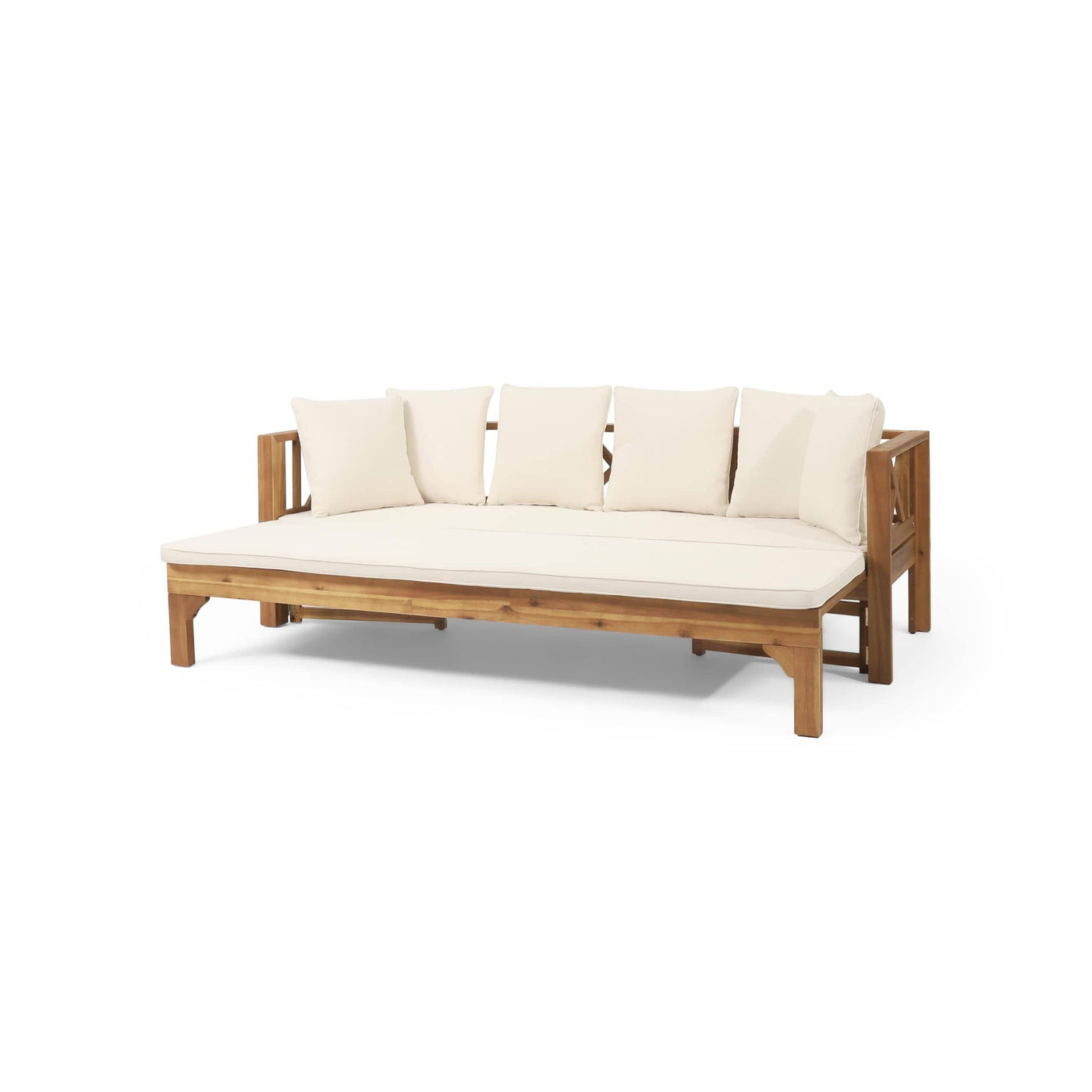 Christopher Knight Home Christopher Knight Home Varney Outdoor Extendable Acacia Wood Daybed Sofa, 78.5 "W x 26 "D x 24.25 "H, Teak + Beige