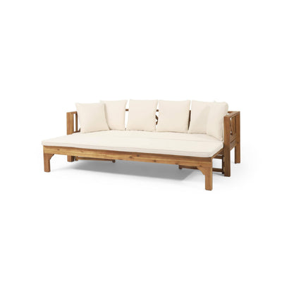 Christopher Knight Home Christopher Knight Home Varney Outdoor Extendable Acacia Wood Daybed Sofa, 78.5 "W x 26 "D x 24.25 "H, Teak + Beige