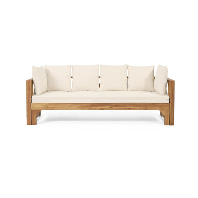 Christopher Knight Home Christopher Knight Home Varney Outdoor Extendable Acacia Wood Daybed Sofa, 78.5 "W x 26 "D x 24.25 "H, Teak + Beige