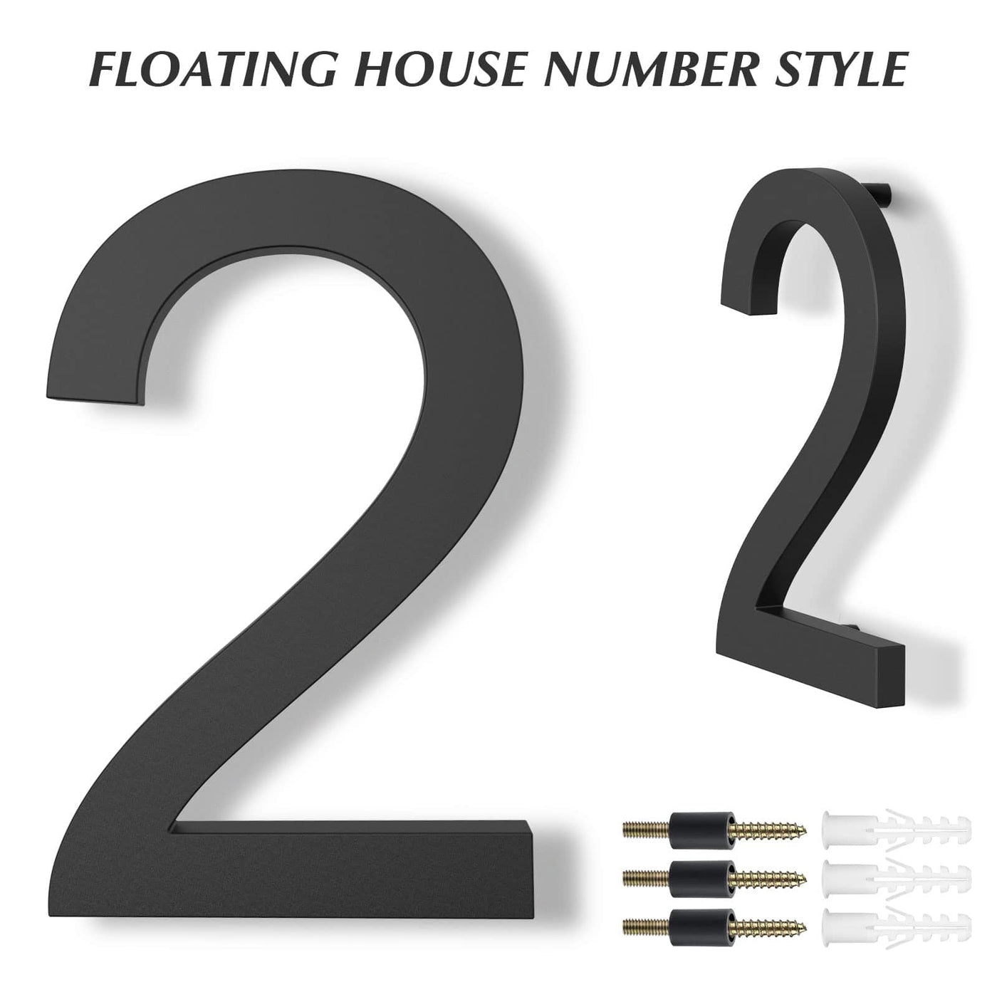 DEWEL DEWEL 8 inch Floating Large House Numbers for Outside, Black Modern House Address Numbers Decor for 911 Visibility Signage with Nail Kits (House Number 2)