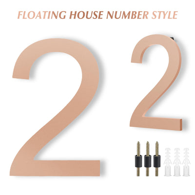 DEWEL Modern House Numbers for Outside - DEWEL Floating Large 8 Inch Brass Address Numbers for House, Door, Farmhouse, Street - Both Floating & Flush Styles - House Number 2