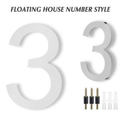 DEWEL Modern House Numbers for Outside - DEWEL Floating Large 8 Inch Silver Address Numbers for House, Door, Farmhouse, Street - Both Floating & Flush Styles - House Number 3