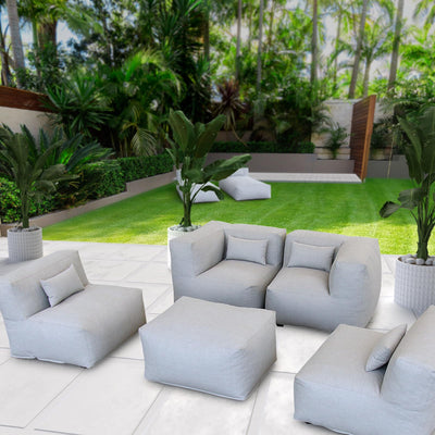 Dineli ANNYH Modern Calaluna 5Pc OUTDOOR Furniture Sectional Conversation Set- COMBINATION of 2Middle 2Corner 1Ottoman/Coffee-Expansion Foam Filling chairs-A UNIQUE Modular Contemporary Sofa (Cloud Gray)