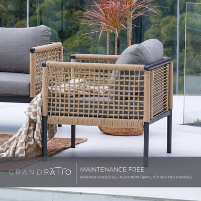 Grand patio Grand patio Outdoor 4-Piece Conversation Set Rust Free Patio Furniture Set Open-Weave Wicker Olefin Modern Sofa Seating for Garden, Backyard, Balcony, Gray