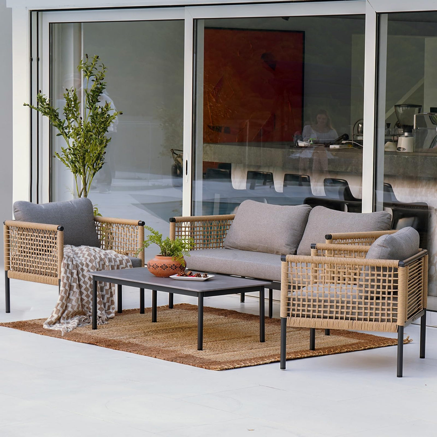 Grand patio Grand patio Outdoor 4-Piece Conversation Set Rust Free Patio Furniture Set Open-Weave Wicker Olefin Modern Sofa Seating for Garden, Backyard, Balcony, Gray