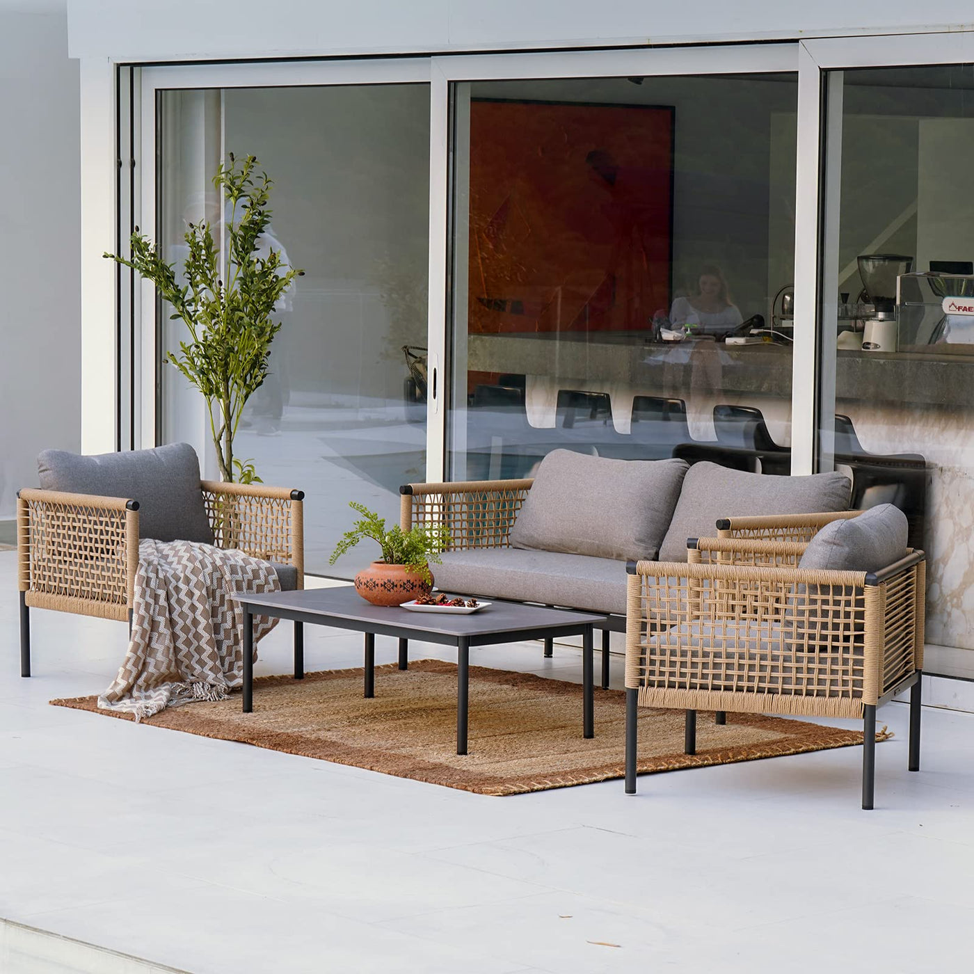 Grand patio Grand patio Outdoor 4-Piece Conversation Set Rust Free Patio Furniture Set Open-Weave Wicker Olefin Modern Sofa Seating for Garden, Backyard, Balcony, Gray