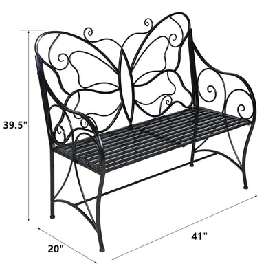 HLC HLC Outdoor Bench Patio Outdoor Garden Bench Butterfly Cast Iron Metal with Armrests for Garden, Park,Yard, Patio, Porch, Lawn Double Seats Black