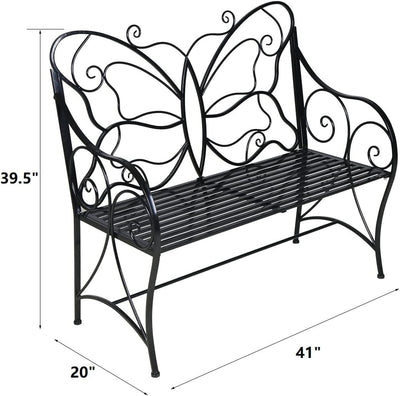 HLC HLC Outdoor Bench Patio Outdoor Garden Bench Butterfly Cast Iron Metal with Armrests for Garden, Park,Yard, Patio, Porch, Lawn Double Seats Black