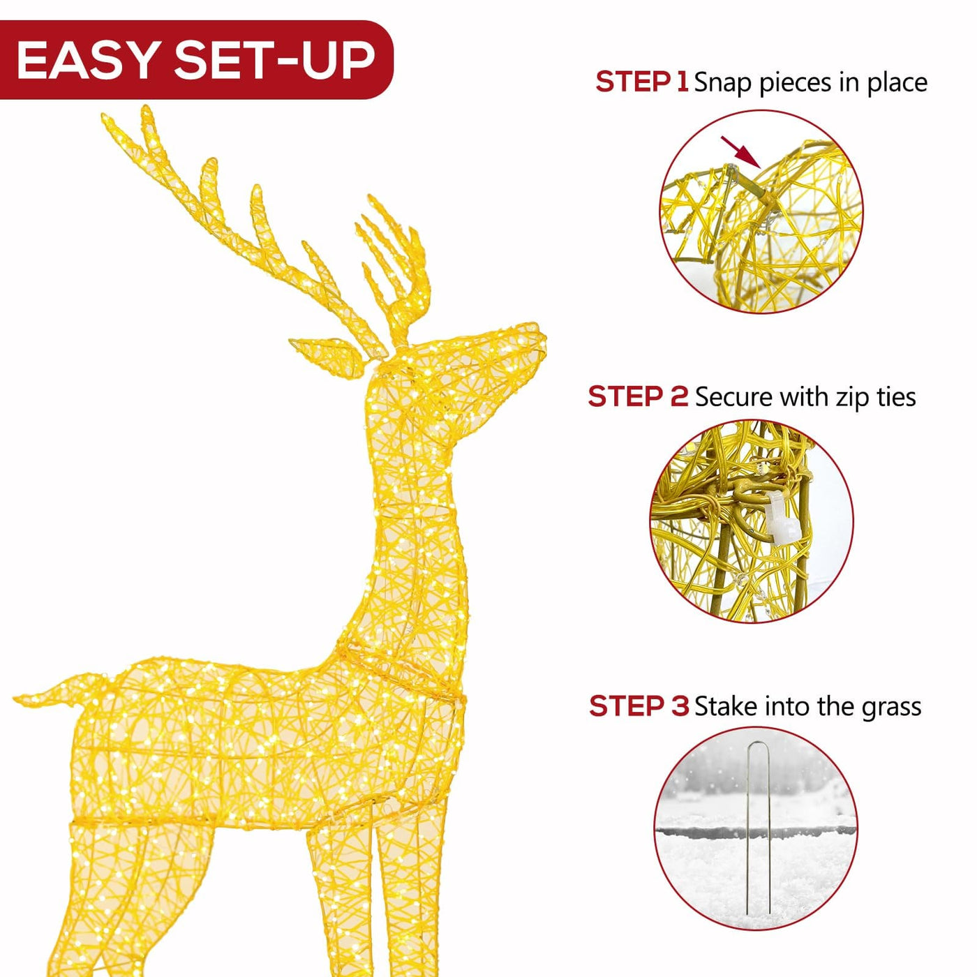 hykolity Hykolity 4.5 FT 3D Pre-lit Christmas Reindeers Family, 3-Piece Lighted Glitter Deer Set with 1660 Warm White LED Lights, Groud Stakes, Zip Ties for Indoor Outdoor Holiday Decorations