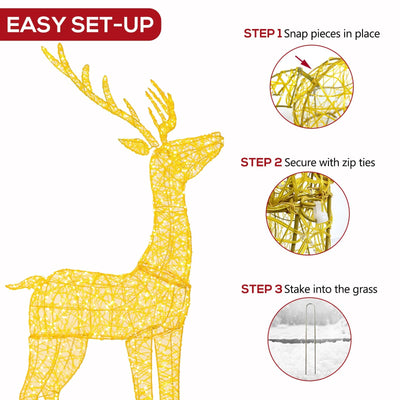 hykolity Hykolity 4.5 FT 3D Pre-lit Christmas Reindeers Family, 3-Piece Lighted Glitter Deer Set with 1660 Warm White LED Lights, Groud Stakes, Zip Ties for Indoor Outdoor Holiday Decorations