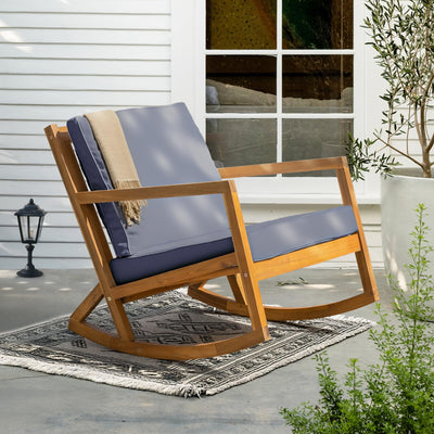 IDZO IDZO Heavy Duty Premium Club Rocking Chairs 500lbs Capacity with Inclined Backrest, Thick Foam Cushion, Solid Acacia Wood Rocker for Patio, Backyard, Balcony, Porch, Grey