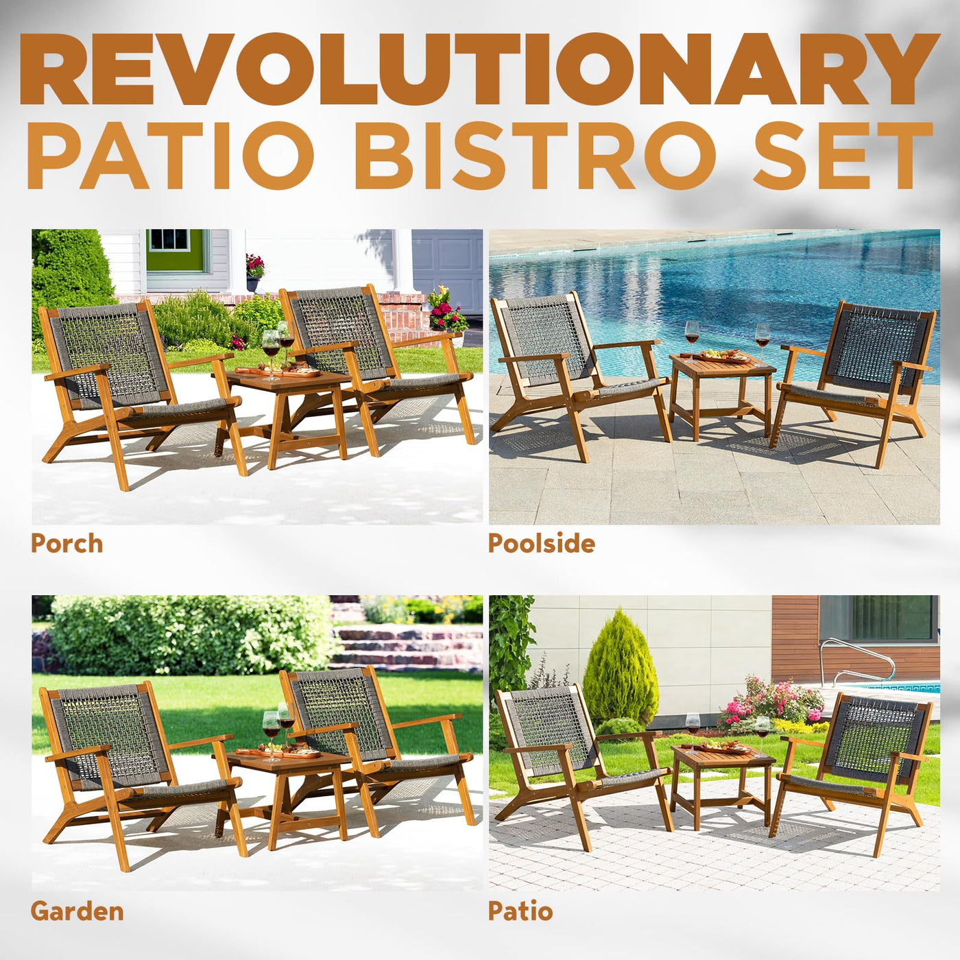 IDZO IDZO Reclining Design Heavy Duty 400lbs Capacity Patio Bistro Set 3 Piece Outdoor