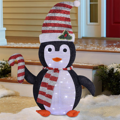 Juegoal Juegoal Lighted Christmas Penguin Decorations, 2.5FT / 30Inch Outdoor Collapsible Black Penguin with Built-in Lights, Pre-Lit Pop Up Xmas Red Hat Penguin, Light Up for Holiday New Year Winter Decor