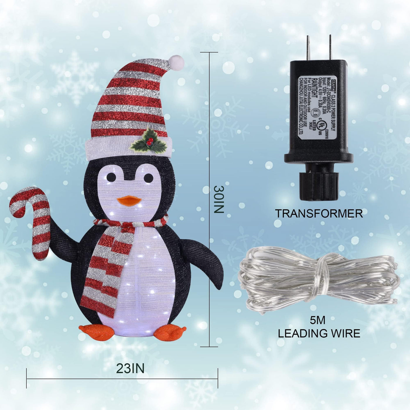 Juegoal Juegoal Lighted Christmas Penguin Decorations, 2.5FT / 30Inch Outdoor Collapsible Black Penguin with Built-in Lights, Pre-Lit Pop Up Xmas Red Hat Penguin, Light Up for Holiday New Year Winter Decor