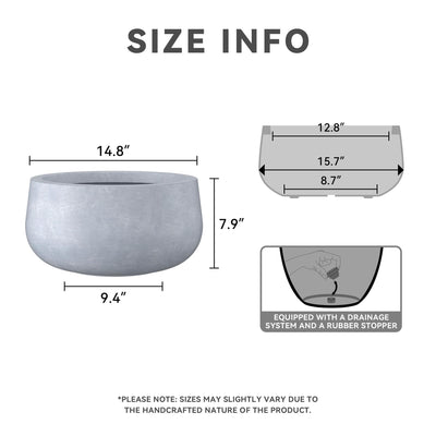 Kante Kante 15.7" Dia Round Concrete Planter, Cement Plant Pots with Drainage Hole and Rubber Plug for Outdoor Indoor Garden Home, Modern Curvaceous Design, Gray