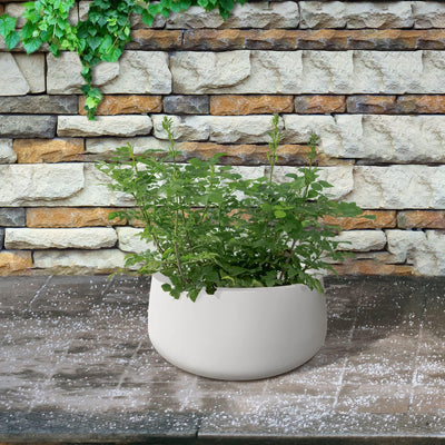 Kante Kante 15.7" Dia Round Concrete Planter, Outdoor Indoor Garden Plant Pots with Drainage Hole and Rubber Plug, Modern Curvaceous Design, Pure White