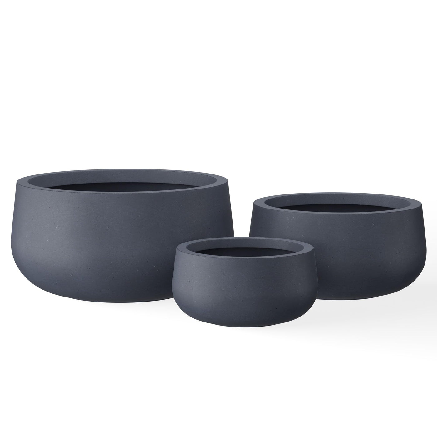 Kante Kante 19.6",15.7",11.8" Dia Round Concrete Planters Set of 3, Outdoor Indoor Garden Plant Pots with Drainage Hole and Rubber Plug, Modern Curvaceous Design, Charcoal