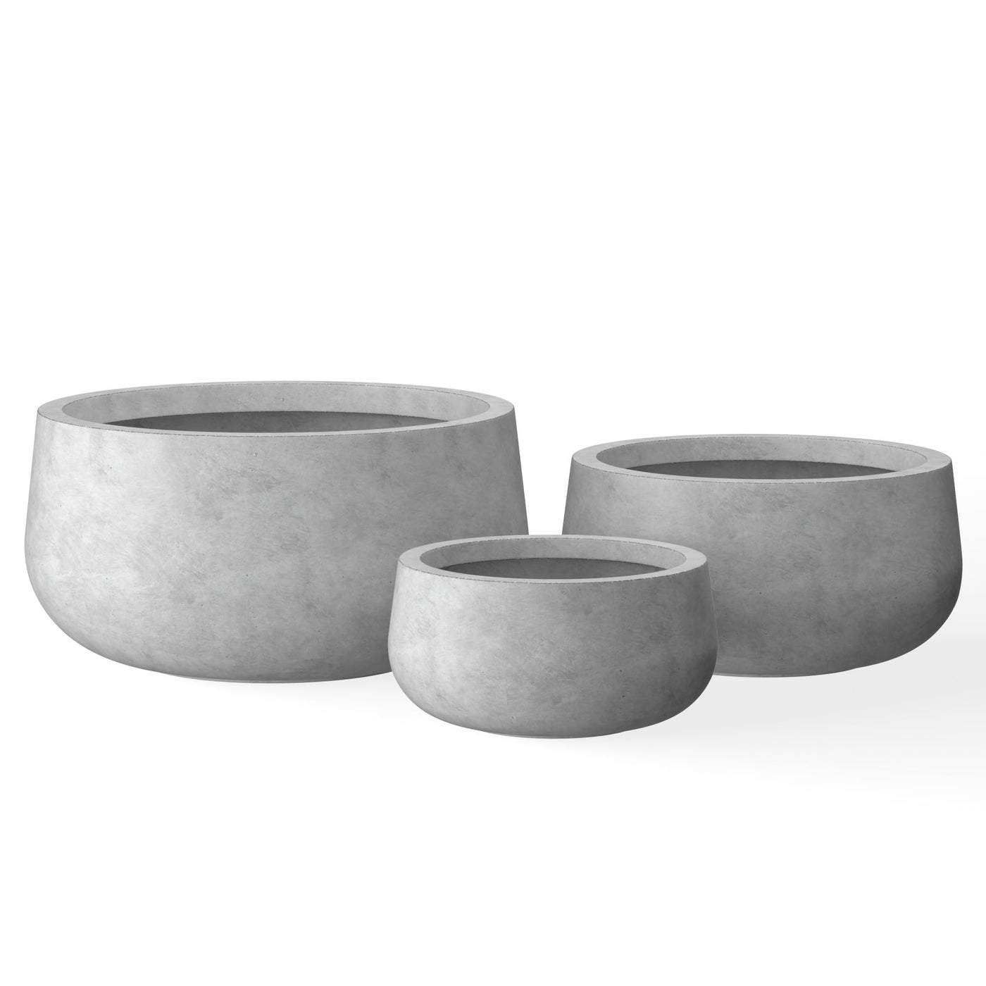 Kante Kante 19.6",15.7",11.8" Dia Round Concrete Planters Set of 3, Outdoor Indoor Garden Plant Pots with Drainage Hole and Rubber Plug, Modern Curvaceous Design, Natural Concrete