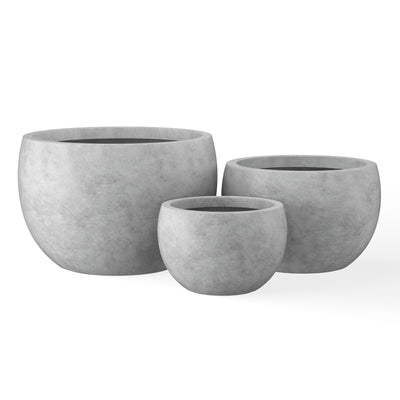 Kante Kante 19.9",15.7",11.8" Dia Round Concrete Planter Set of 3, Outdoor/Indoor Large Bowl Plant Pots with Drainage Hole and Rubber Plug for Garden Patio Balcony Home, Natural Concrete