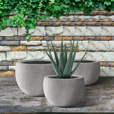 Kante Kante 19.9",15.7",11.8" Dia Round Concrete Planter Set of 3, Outdoor/Indoor Large Bowl Plant Pots with Drainage Hole and Rubber Plug for Garden Patio Balcony Home, Natural Concrete