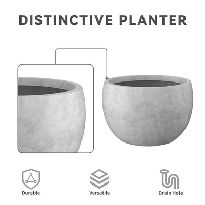 Kante Kante 19.9",15.7",11.8" Dia Round Concrete Planter Set of 3, Outdoor/Indoor Large Bowl Plant Pots with Drainage Hole and Rubber Plug for Garden Patio Balcony Home, Natural Concrete