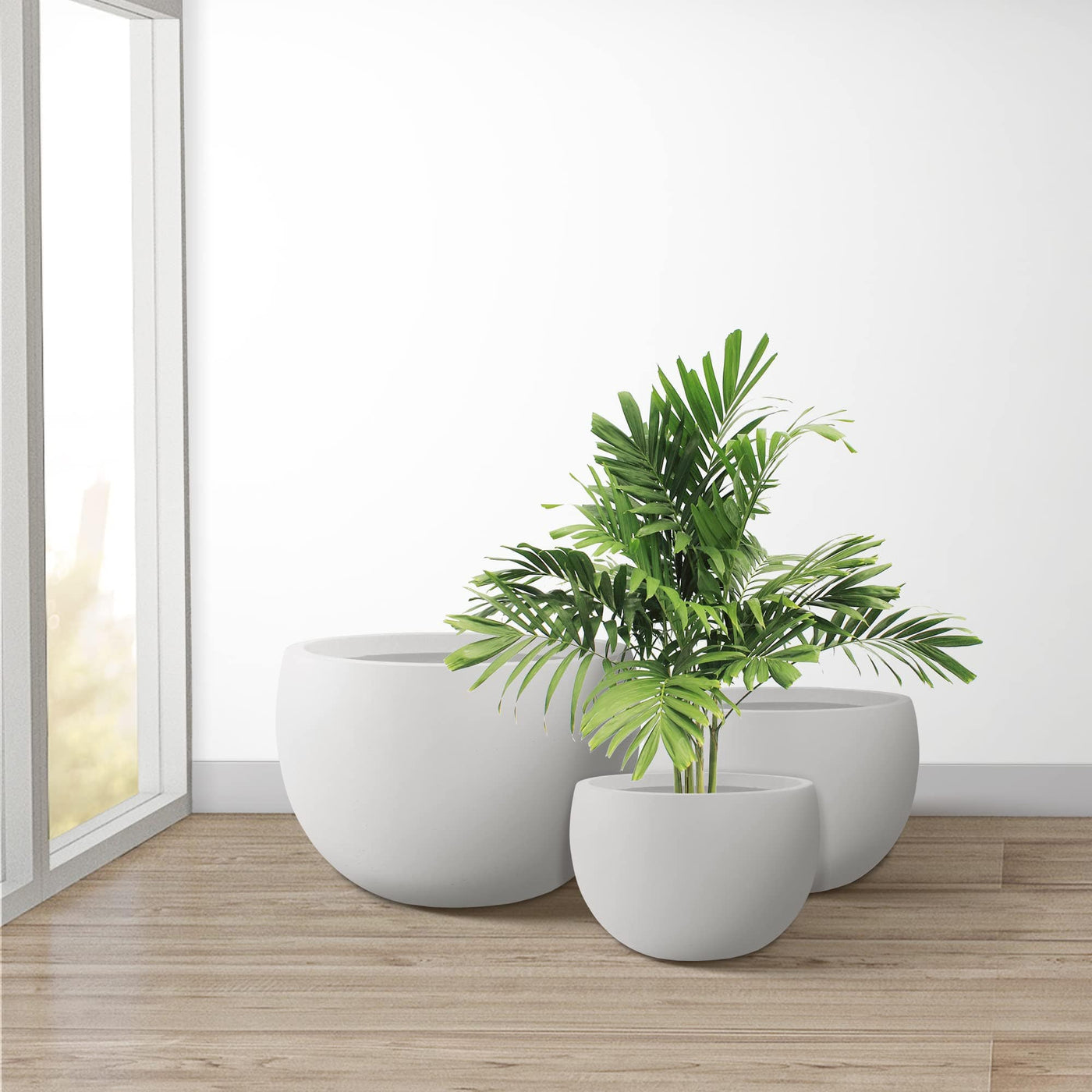 Kante Kante 19.9",15.7",11.8" Dia Round Concrete Planter Set of 3, Outdoor/Indoor Large Bowl Plant Pots with Drainage Hole and Rubber Plug for Garden Patio Balcony Home, Pure White