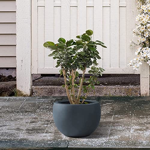 Kante Kante 19.9" Dia Round Concrete Planter, Outdoor/Indoor Large Bowl Plant Pots with Drainage Hole and Rubber Plug for Garden Patio Balcony Home, Charcoal