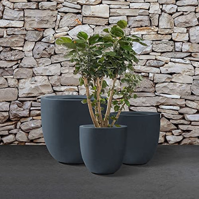 Kante Kante 20",16.5",13.4" Dia Round Concrete Planters (Set of 3), Outdoor Indoor Modern Decorative Plant Pots with Drainage Hole & Rubber Plug for Home & Garden, Charcoal