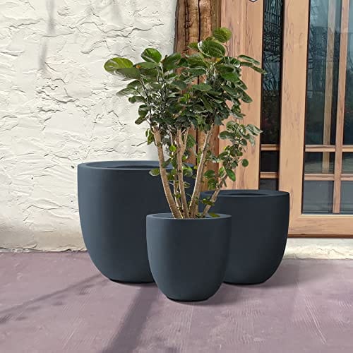 Kante Kante 20",16.5",13.4" Dia Round Concrete Planters (Set of 3), Outdoor Indoor Modern Decorative Plant Pots with Drainage Hole & Rubber Plug for Home & Garden, Charcoal