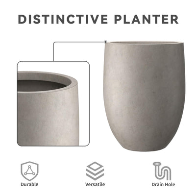 Kante Kante 21.7" H Weathered Concrete Tall Planter, Large Outdoor Indoor Decorative Pot with Drainage Hole and Rubber Plug, Modern Round Style for Home and Garden