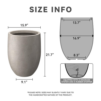 Kante Kante 21.7" H Weathered Concrete Tall Planter, Large Outdoor Indoor Decorative Pot with Drainage Hole and Rubber Plug, Modern Round Style for Home and Garden