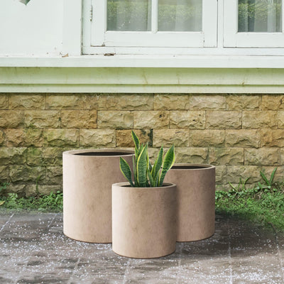 Kante Kante 9.8",12.6",15.7" Dia Round Concrete Planter Set of 3, Modern Style Large Cylindrical Plant Pot with Drainage Hole and Rubber Plug for Indoor Outdoor Patio, Weathered Concrete