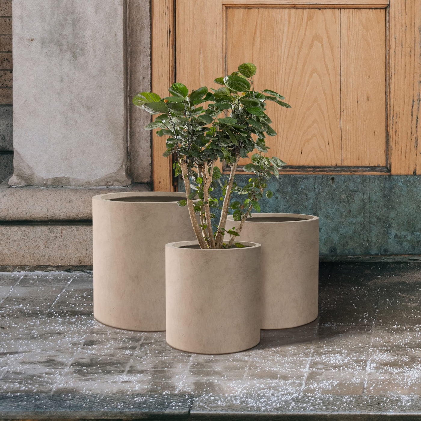 Kante Kante 9.8",12.6",15.7" Dia Round Concrete Planter Set of 3, Modern Style Large Cylindrical Plant Pot with Drainage Hole and Rubber Plug for Indoor Outdoor Patio, Weathered Concrete