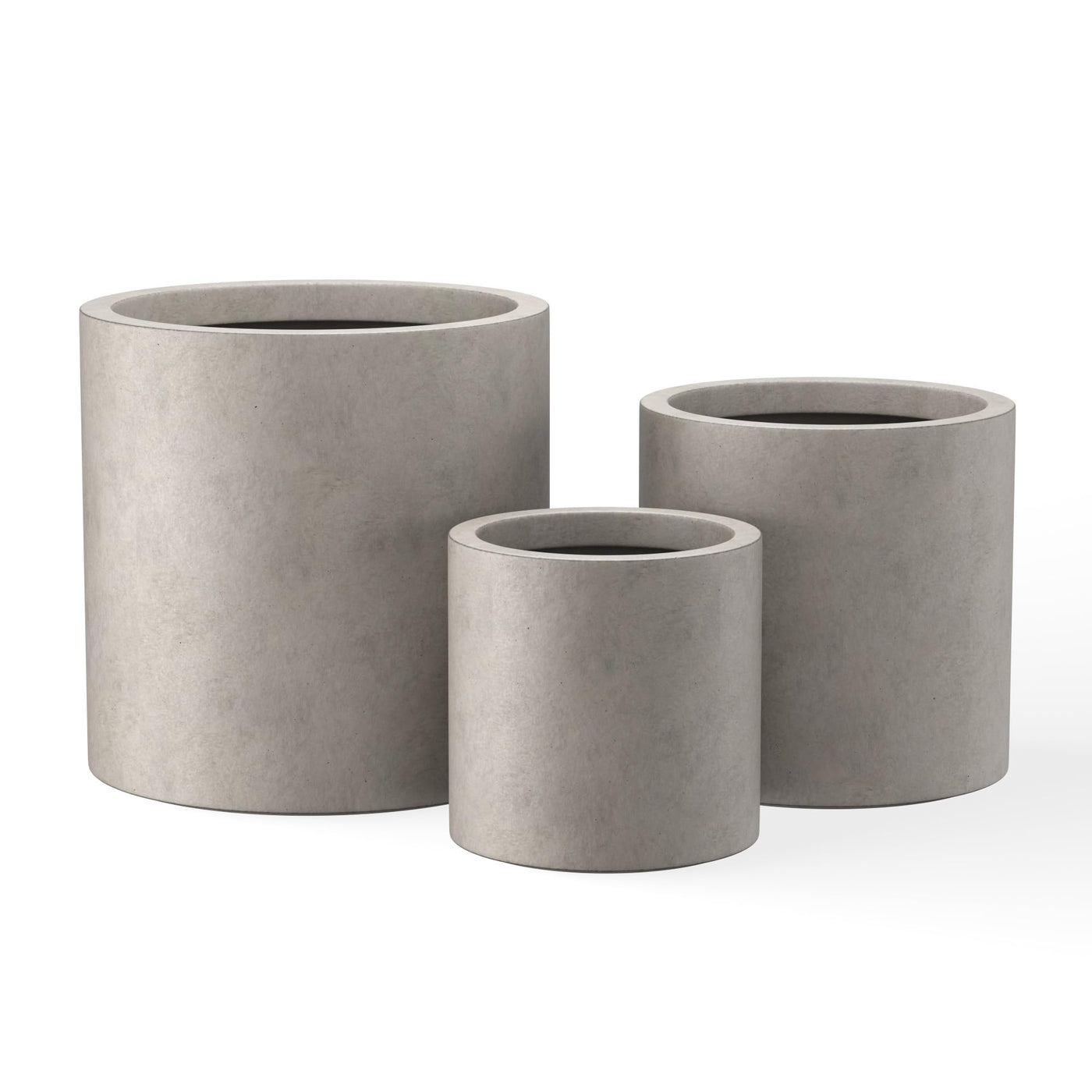 Kante Kante 9.8",12.6",15.7" Dia Round Concrete Planter Set of 3, Modern Style Large Cylindrical Plant Pot with Drainage Hole and Rubber Plug for Indoor Outdoor Patio, Weathered Concrete