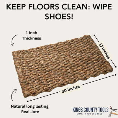 Kings County Tools Kings County Tools Jute Rug | Woven Door Mat | Natural Fiber Jute Entry Rug | Reversible Indoor & Outdoor Doormat | Hand Braided | Safe for Decking | Soft & Durable Burlap Rag Rug Runner | 30" x 17"