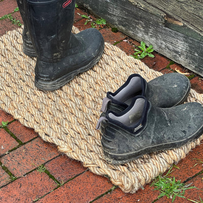 Kings County Tools Kings County Tools Jute Rug | Woven Door Mat | Natural Fiber Jute Entry Rug | Reversible Indoor & Outdoor Doormat | Hand Braided | Safe for Decking | Soft & Durable Burlap Rag Rug Runner | 30" x 17"