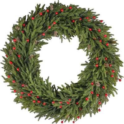 LZNPA 28 Inch Large Christmas Wreath with Pine Cones Red Berries, Bendable Winter Wreaths for Front Door, Christmas Wreath for Door, Thanksgiving Wreath, Christmas Greenery Christmas Decorations Outside