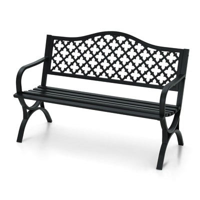 MFSTUDIO MFSTUDIO 50" Black Outdoor Metal Garden Bench with Arch Legs, Cast Iron Frame Patio Furniture with E-Coating, Perfect for Porch and Yard