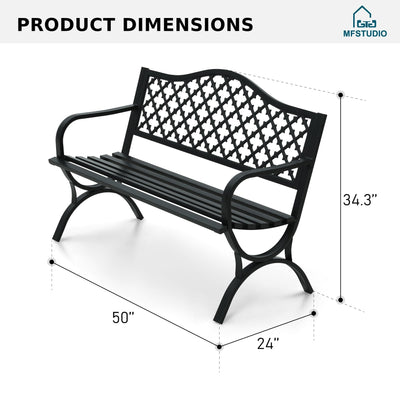 MFSTUDIO MFSTUDIO 50" Black Outdoor Metal Garden Bench with Arch Legs, Cast Iron Frame Patio Furniture with E-Coating, Perfect for Porch and Yard