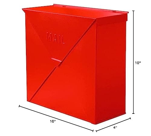 NACH NACH Chicago Red Wall Mount Mailbox, Rust Resistant Metal Mailbox Wall Mount, Metal Mailboxes for Outside Wall Mount, Wall Mailbox, Outdoor Mailboxes 10 x 10 x 4 inches, Red Mailbox, MB-6300RD